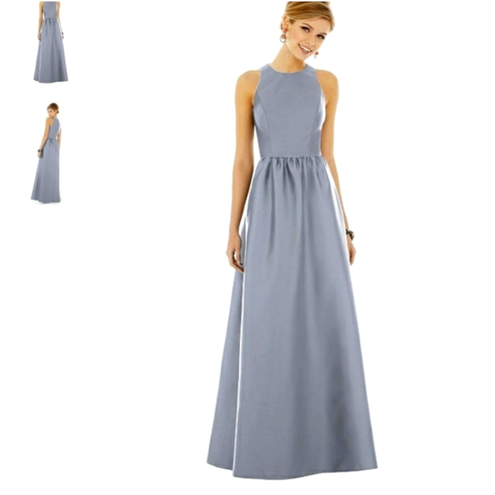Alfred Sung Sleeveless Keyhole Back Satin Maxi Dress - D707 - Platinum